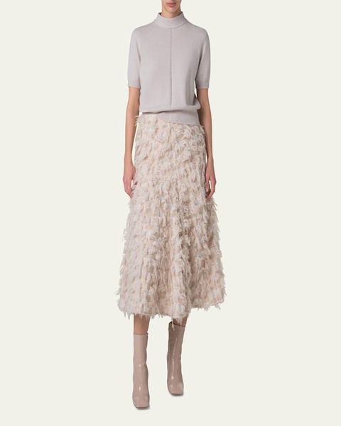 3-D Jacquard Wool Midi Skirt