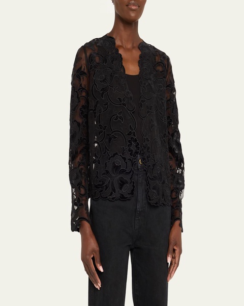 Elian Open-Front Floral Lace Jacket