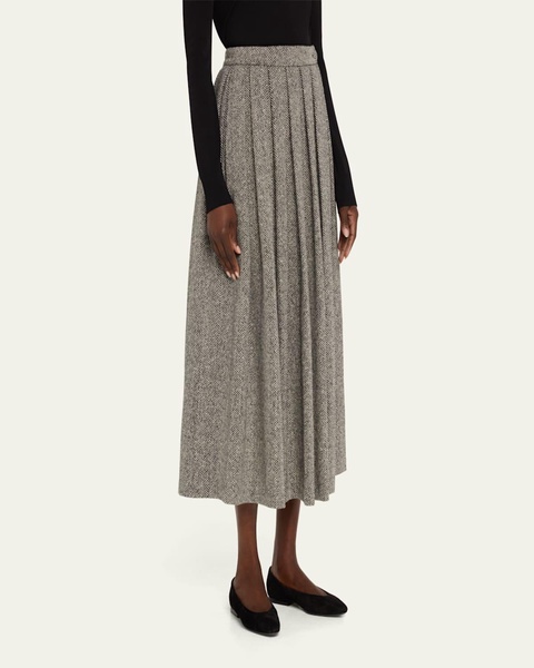 Pleated Wool Herringbone Ball Skirt