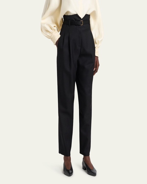 Jaeden Pleated Straight-Leg Tux Wool Trousers With Belt