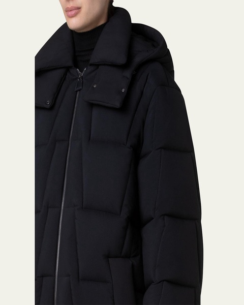 Zola Quilted Trapezoid Taffeta Hooded Coat