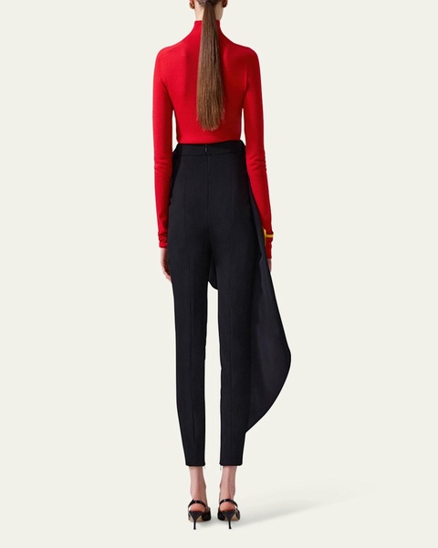 Asymmetric Ruffle Skinny-Leg Ankle Pants