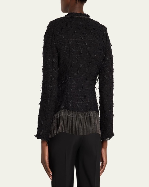 Leyla Chain-Trim Fringe Tweed Jacket