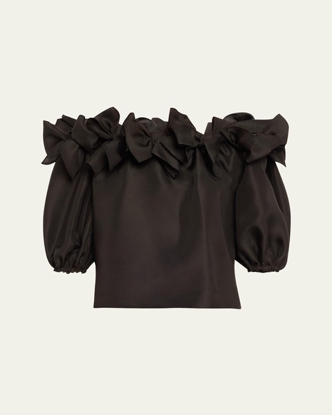 Bow Off-The-Shoulder Puff-Sleeve Top