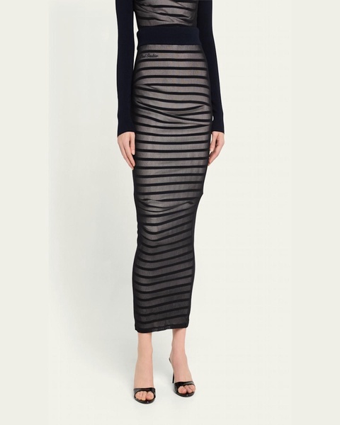 Rib Mariniere Striped Mesh-Inset Maxi Skirt