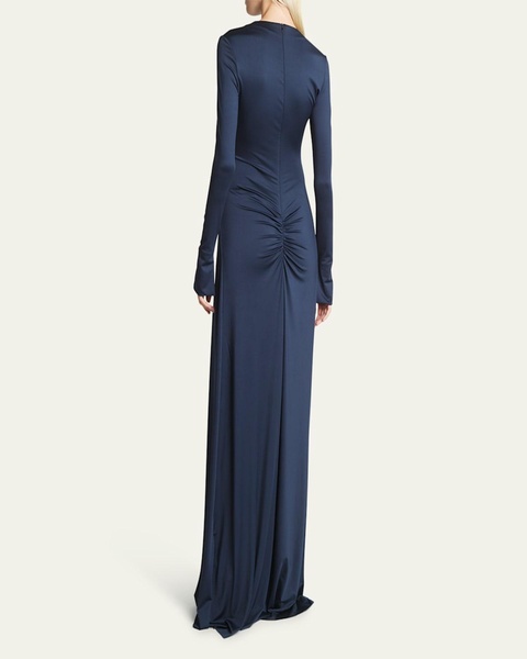 Ruched Detail Long-Sleeve Gown