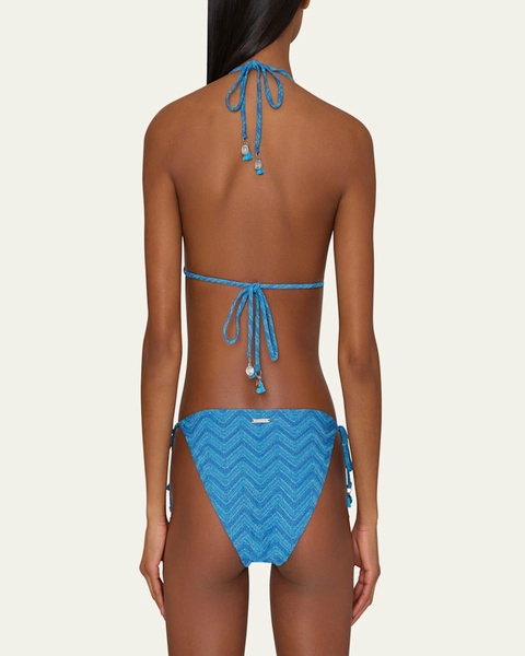 Metallic Chevron Knit String Bikini Top