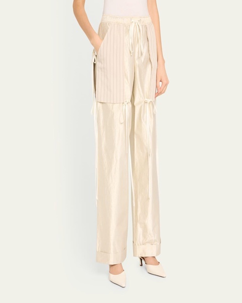 Metallic Taffeta Wide-Leg Pants with Patch Pockets