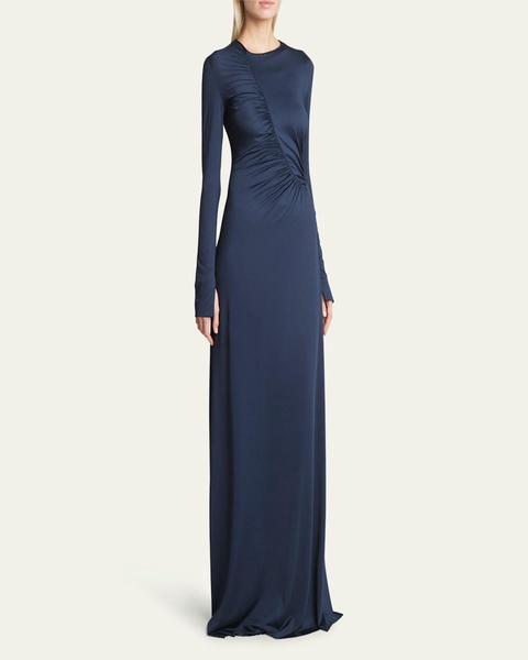 Ruched Detail Long-Sleeve Gown