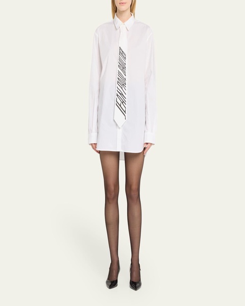 Logo Neck-Tie Cotton Poplin Mini Shirtdress