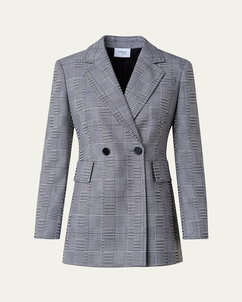 Blurred Glencheck Long Wool Blazer