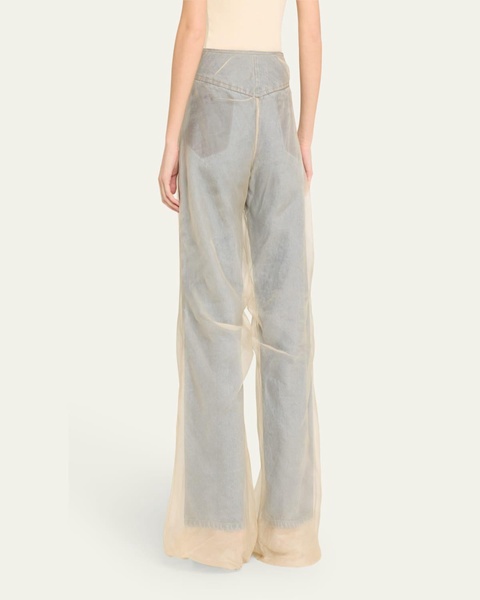 Wide-Leg Denim Jeans with Silk Parchment Overlay