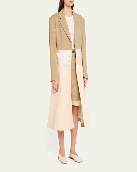 Collage Paneled Open-Front Wool Coat