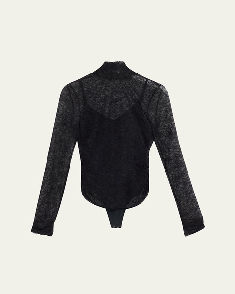 Zurie Lace Turtleneck Long-Sleeve Combo Bodysuit