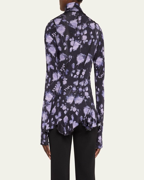 Watercolor Floral Diagonal Patch Turtlenck Top