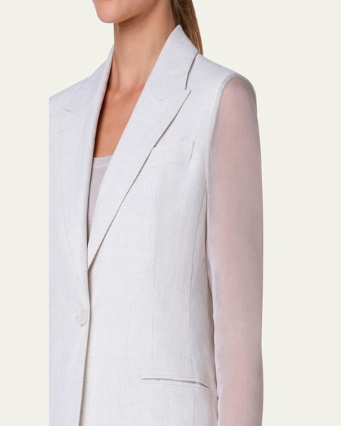 Tiziano Linen Blazer Jacket with Organza Sleeves