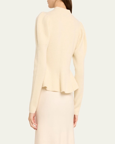 Carrol Peplum Ribbed Cashmere Wool Cardigan