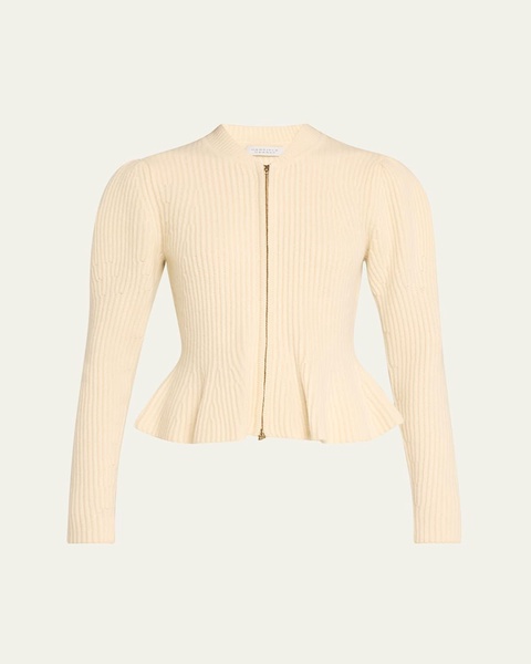 Carrol Peplum Ribbed Cashmere Wool Cardigan