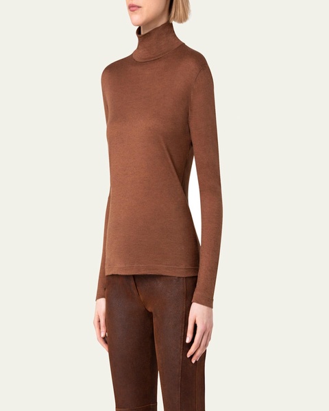 Cashmere-Silk Mock-Neck Long-Sleeve Top