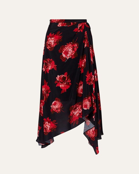 Floral Draped Asymmetric Midi Skirt