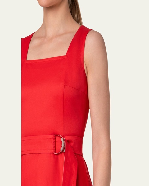 Cotton Poplin Colorblock Midi Dress with Belted Waist