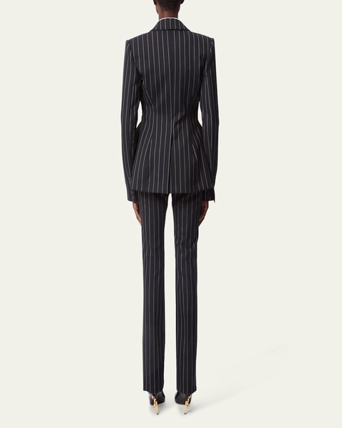 Pinstripe Peplum One-Button Wool Blazer