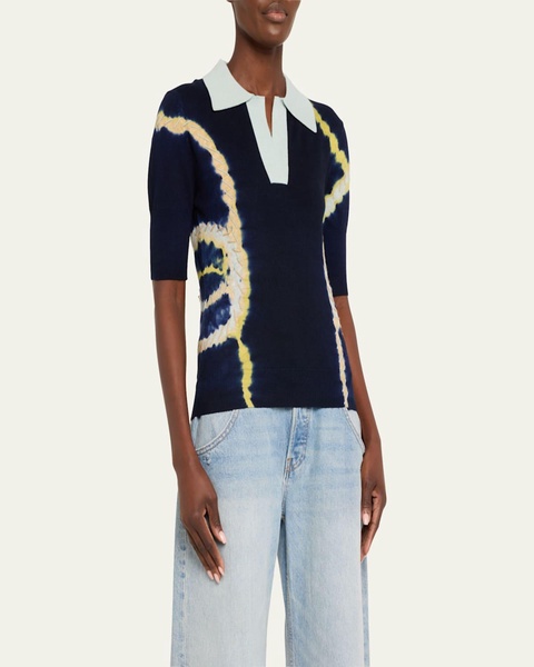 Tie-Dye Thread Polo Cashmere Top