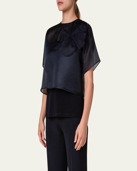 Organza Cropped Blouse with Poppy Patch