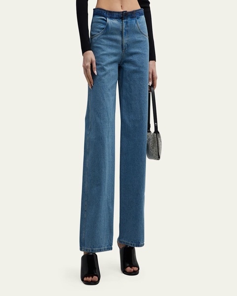 Deconstructed Denim Straight-Leg Jeans