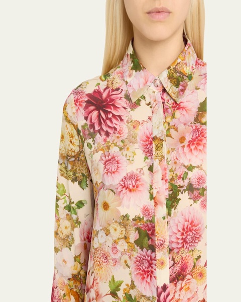 Floral Print Crepe De Chine Button-Front Shirt