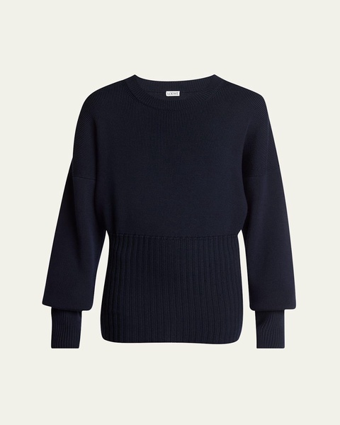 Cable Knit Hem Crewneck Sweater