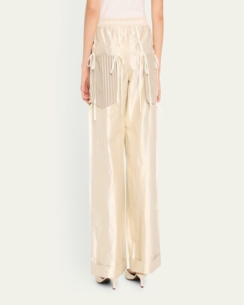 Metallic Taffeta Wide-Leg Pants with Patch Pockets