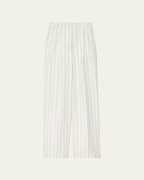 Stripe Pleated Front Wide-Leg Linen Trousers