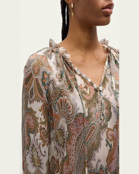 Antonette Long-Sleeve Paisley Blouse