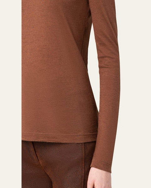 Cashmere-Silk Mock-Neck Long-Sleeve Top