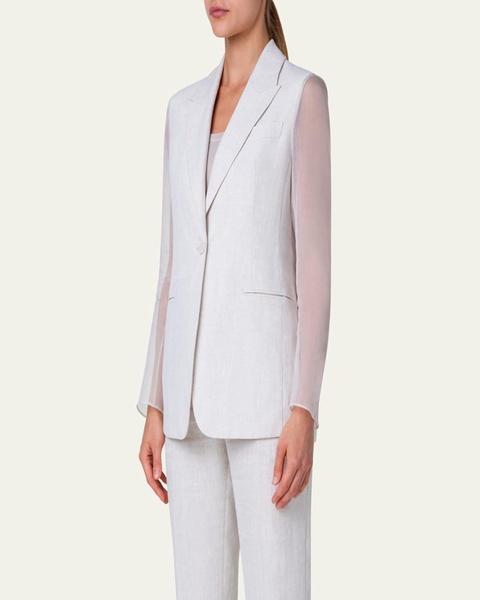 Tiziano Linen Blazer Jacket with Organza Sleeves