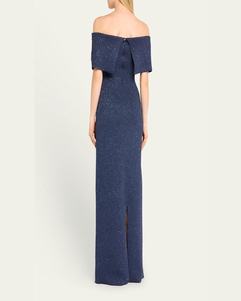 Paillette Knit Off-The-Shoulder Gown