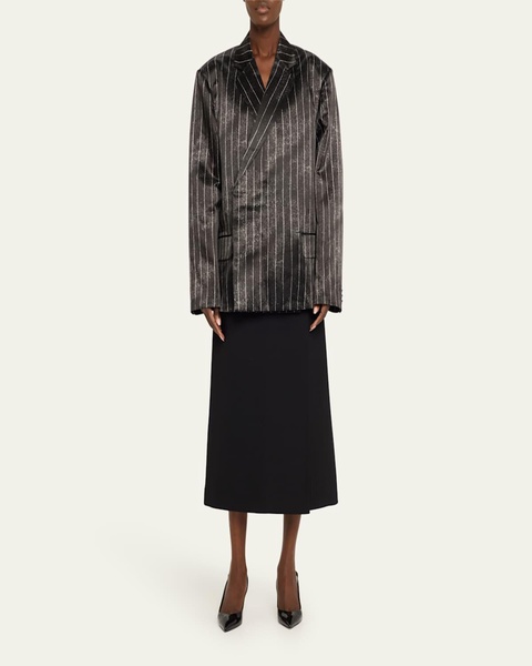 Pinstripe Satin Oversized Tailored Jacket