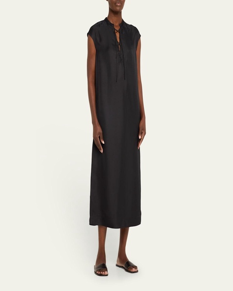 Demeter Laced-Neck Sleeveless Silk Maxi Dress