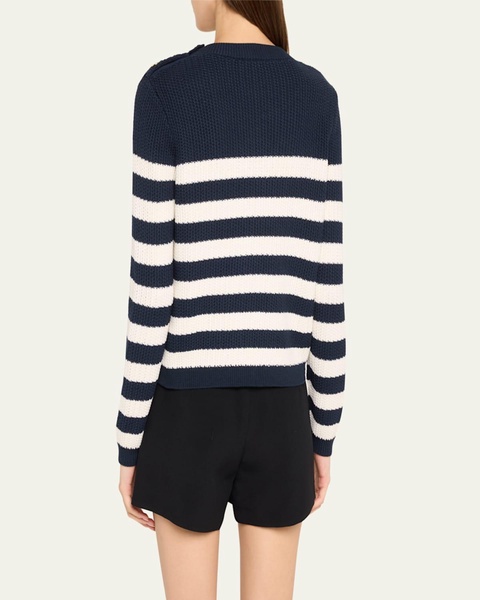 Striped Crewneck Sweater with Buttons