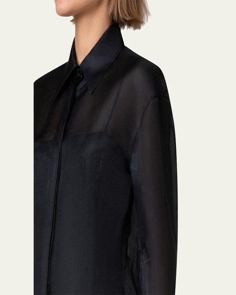 Silk Organza Button-Front Blouse