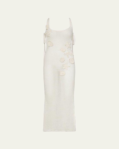 Seashells Crochet-Knit Midi Dress