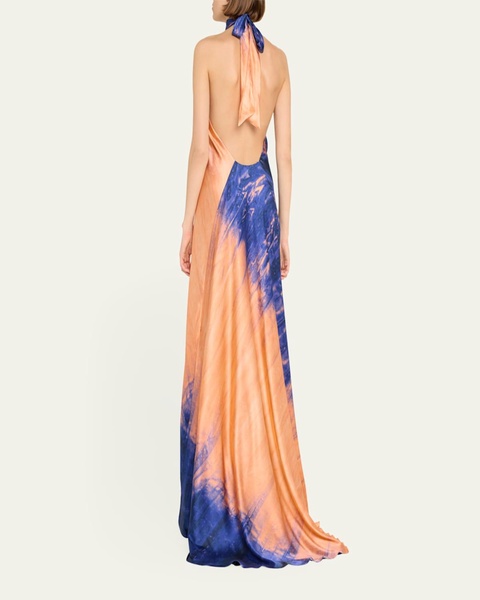 Tie-Dye Sherry Backless Halter Gown