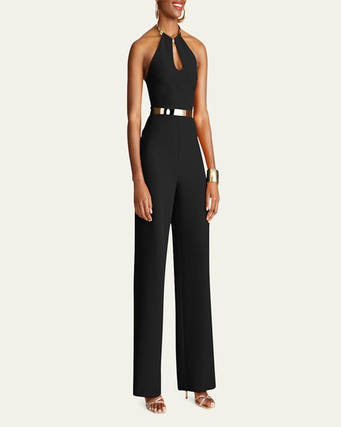 Oki Cutout Stretch Crepe Halter Jumpsuit