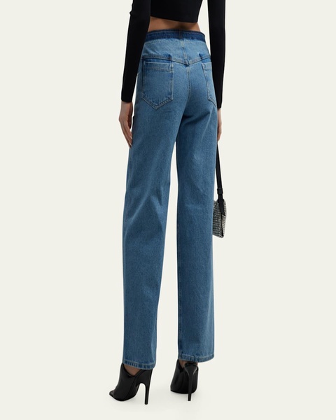 Deconstructed Denim Straight-Leg Jeans