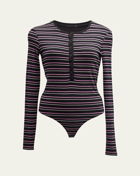 Long-Sleeve Striped Henley Bodysuit