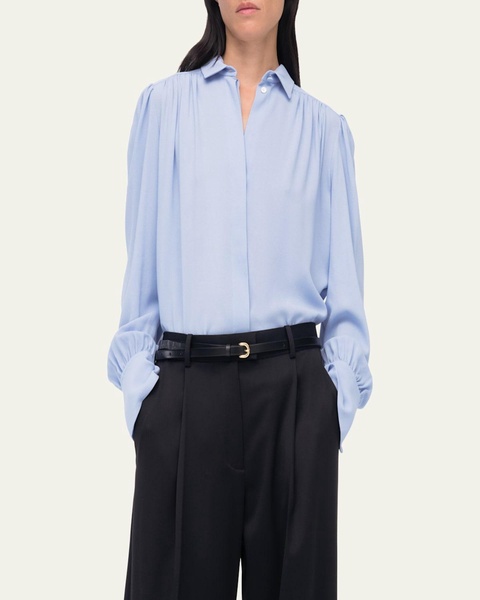 Gathered Viscose Button-Front Blouse