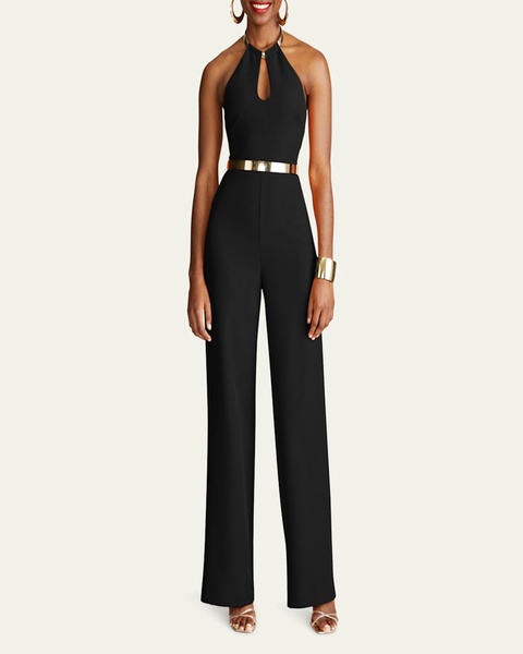 Oki Cutout Stretch Crepe Halter Jumpsuit