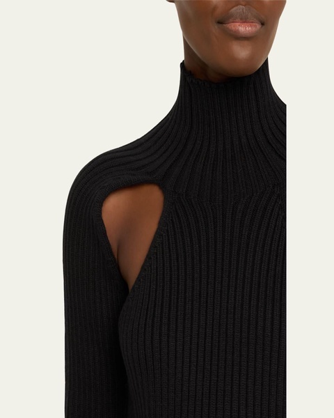 Raglan Cutout Ribbed Wool Sweater