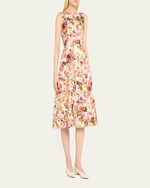 Eloise Floral Print Cotton Twill Midi Dress